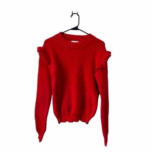 Molly Bracken Women's Red Super Soft Fuzzy Sweater with Ruffles on Sleeve Size M